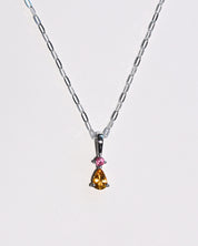 Two-stone tourmaline pendant necklace in sterling silver on paperclip chain