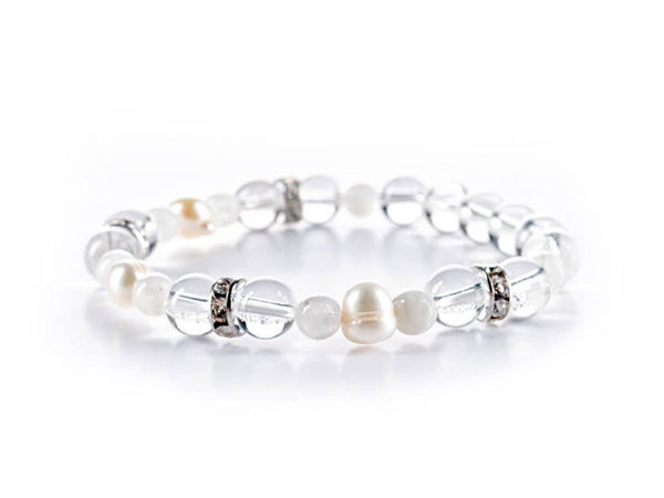 healing crystal Bracelet | INTUITION with Moonstone, Pearl & Clear Quartz