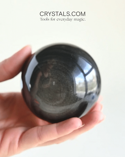 SIlver Sheen Black Obsidian Sphere — Obsidian crystal specimen