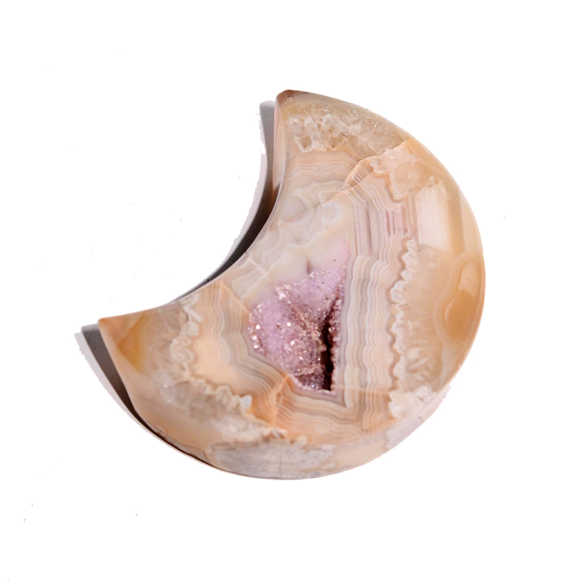 Agate Druzy Moon - agate crystal point side view