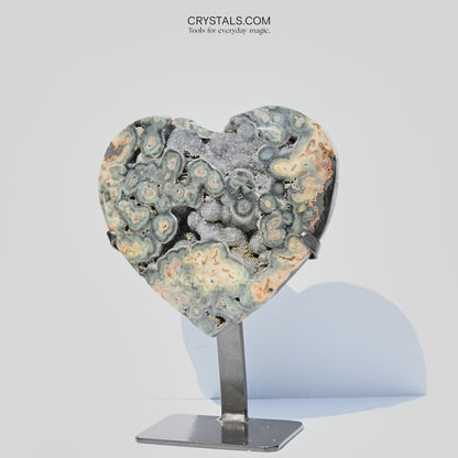 Amethyst w Green Jasper Heart on Stand 13 inch