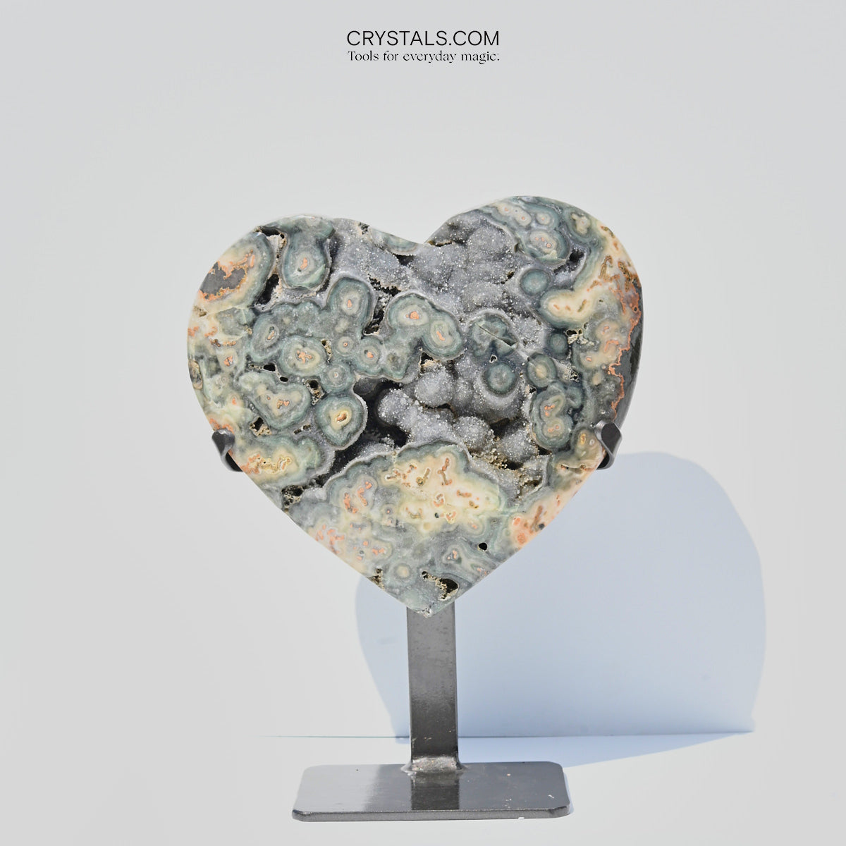 Amethyst w Green Jasper Heart on Stand 13 inch