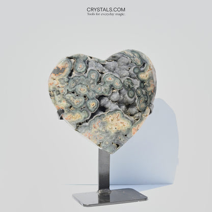 Amethyst w Green Jasper Heart on Stand 13 inch