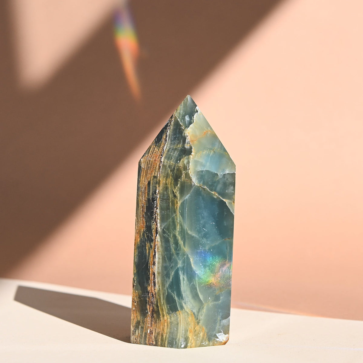 Blue Onyx crystal — Blue, blue-gray banding specimen, Trigonal crystal system