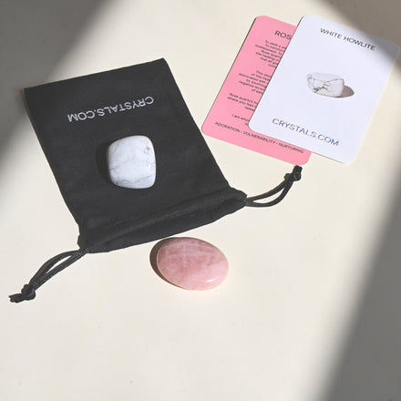 Soothe Crystal Pouch - Rose Quartz | White Howlite — Rose Quartz crystal specimen