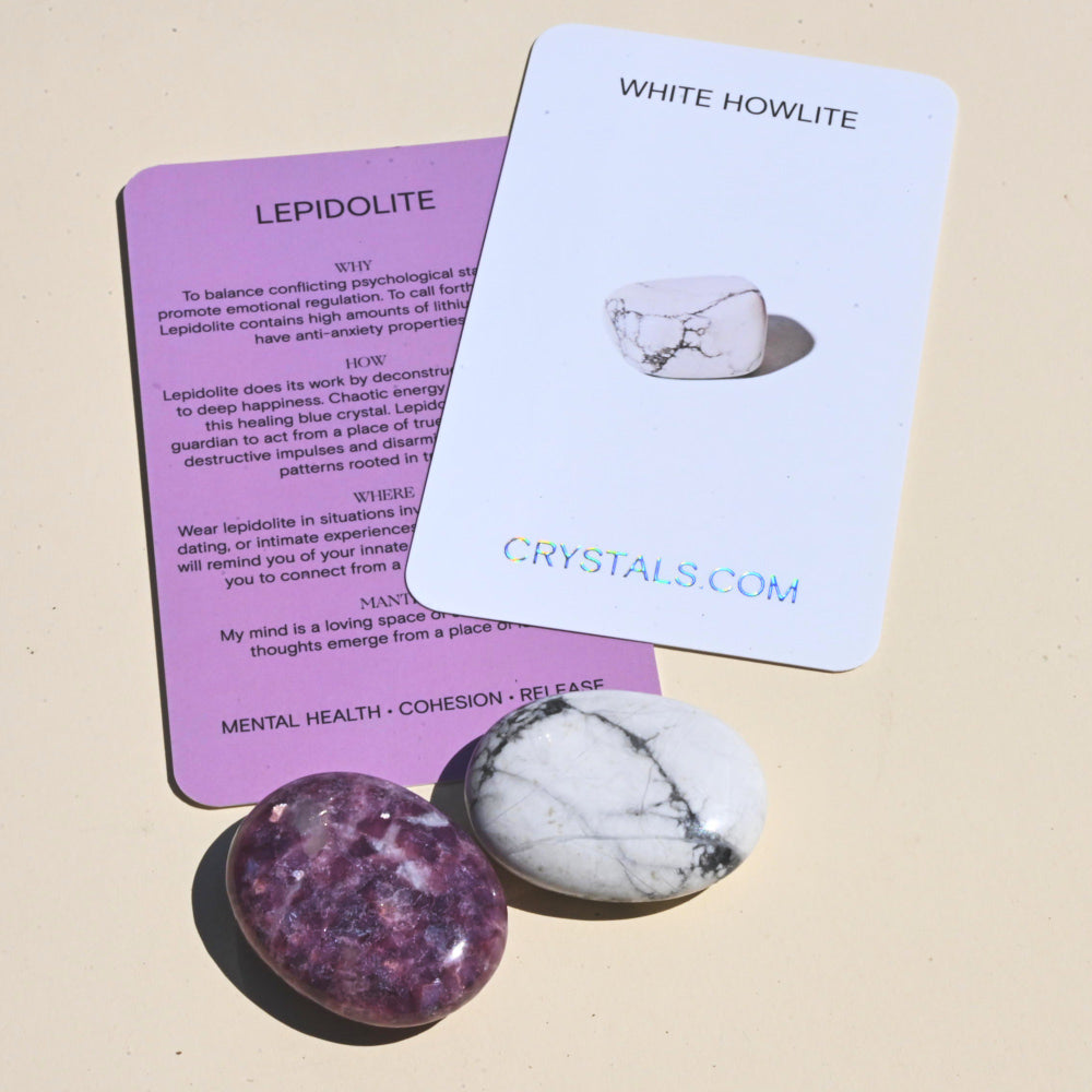 CALM Pouch Lepidolite White Howlite Crystal, Real Crystals