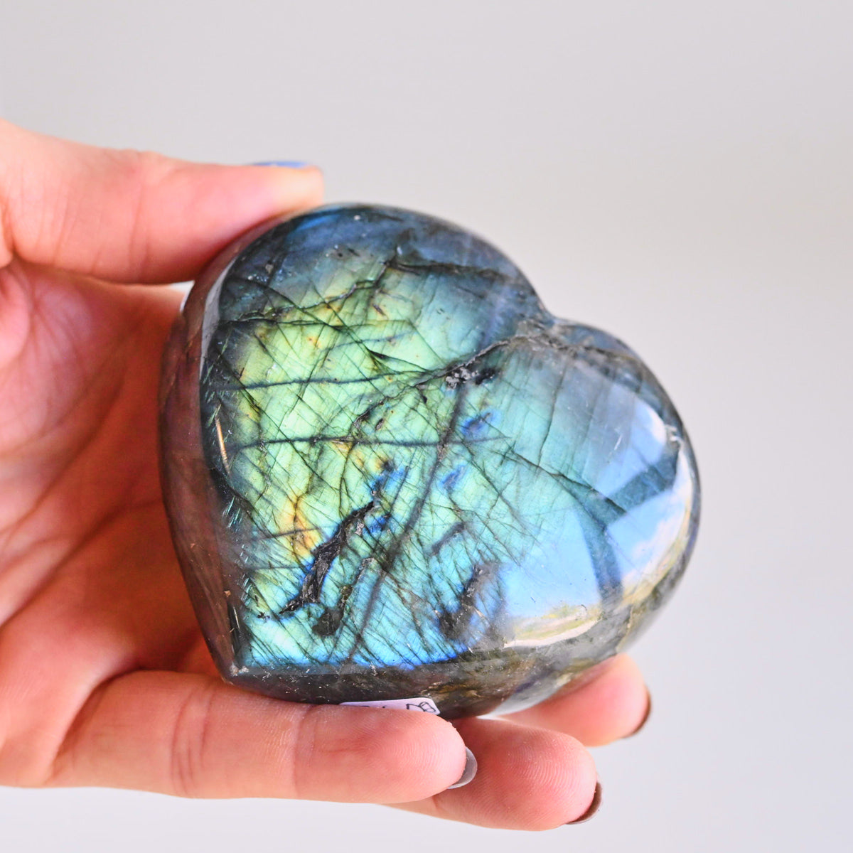 Labradorite Heart - labradorite crystal heart shaped close up detail