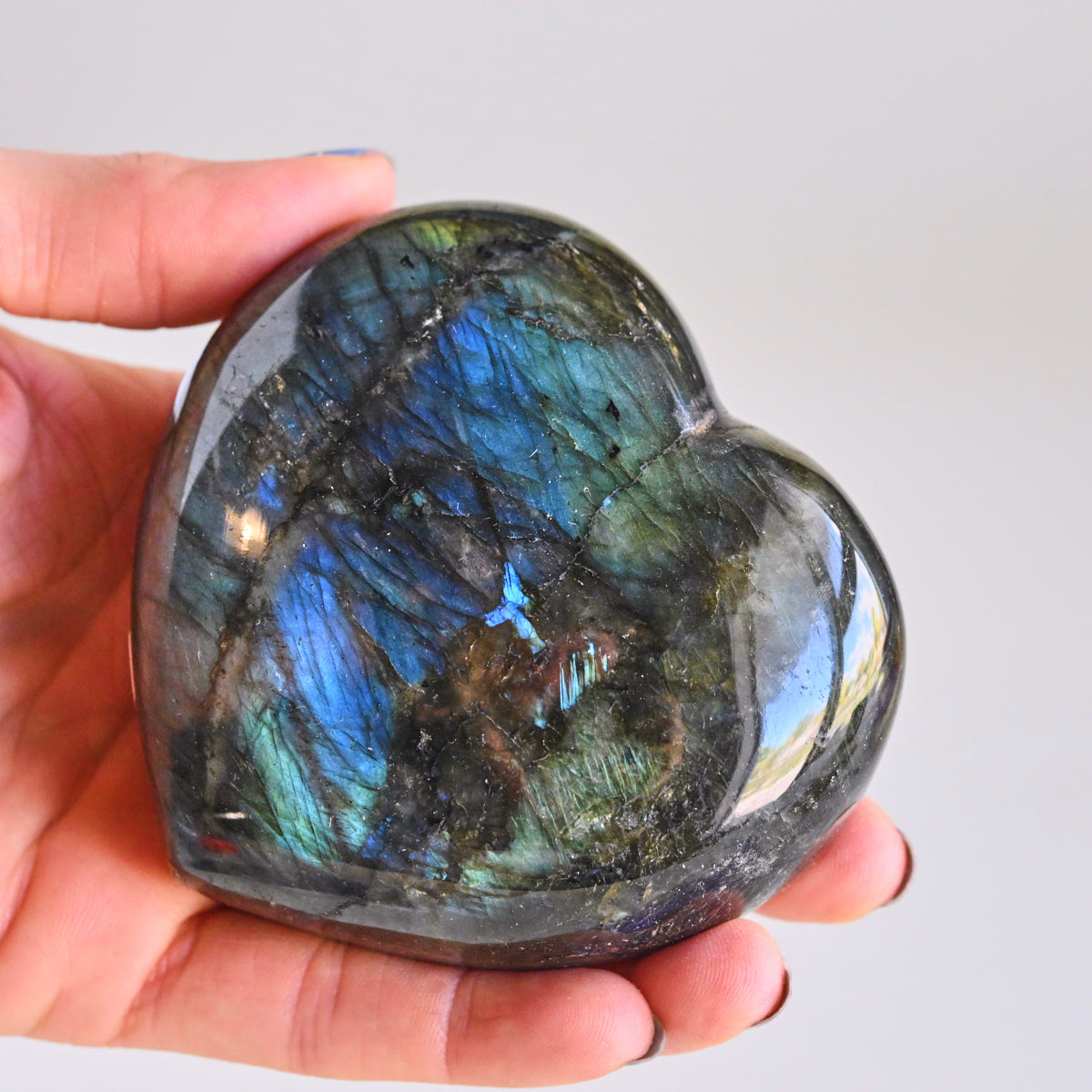 Labradorite Heart - labradorite crystal heart shaped side view