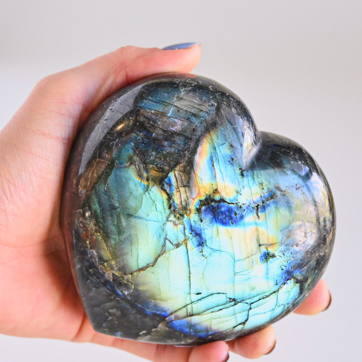 Labradorite Heart - labradorite crystal heart shaped styled in home