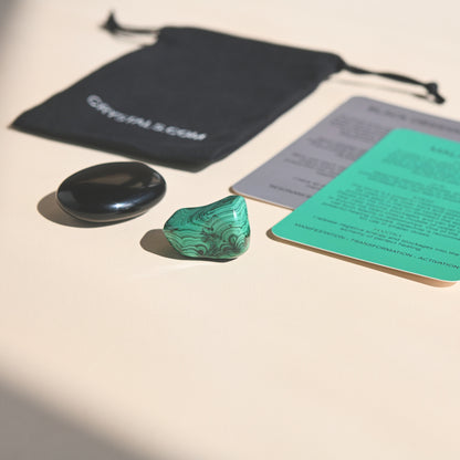 Travel Protect Pouch - Malachite & Black obsidian