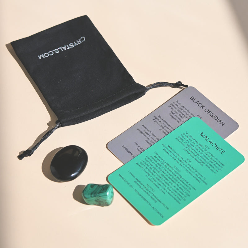 Travel Protect Pouch - Malachite & Black obsidian