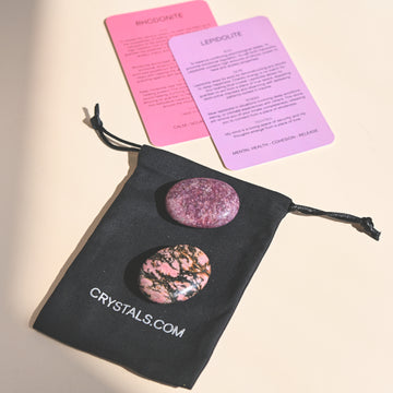 Rose quartz and lepidolite crystal pouch for sleep, calm and emotional healing