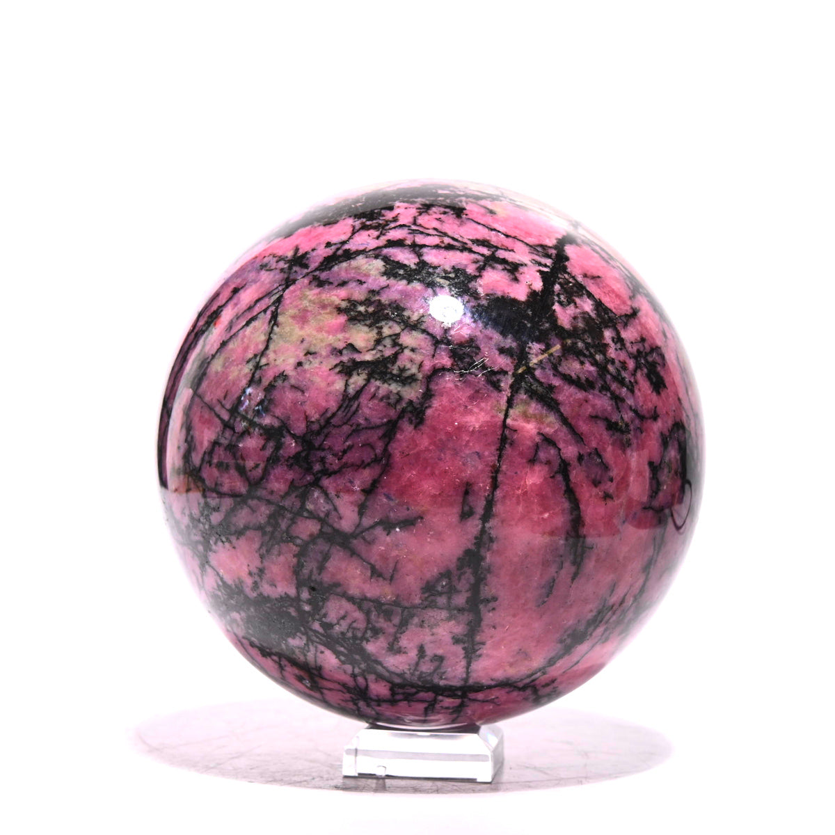 Rhodonite crystal — Pink with black veining specimen, Triclinic crystal system