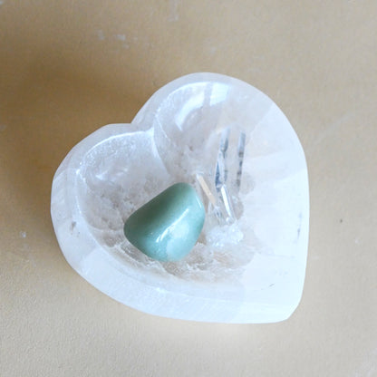 selenite crystal bowl heart 