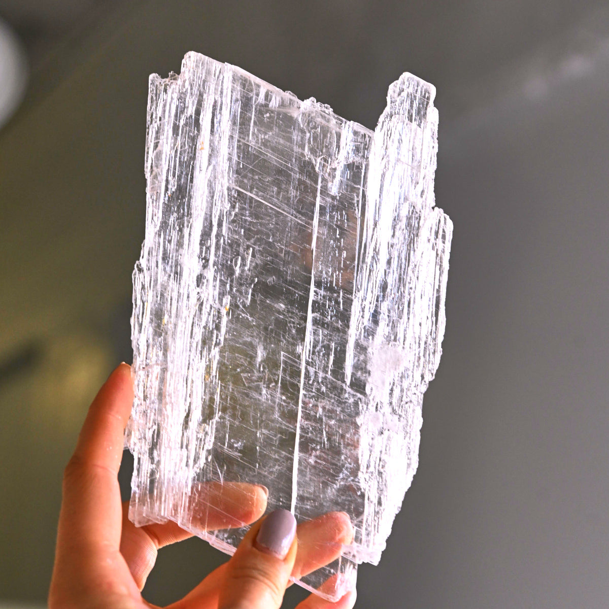 Selenite crystal — White, clear, translucent specimen, Monoclinic crystal system